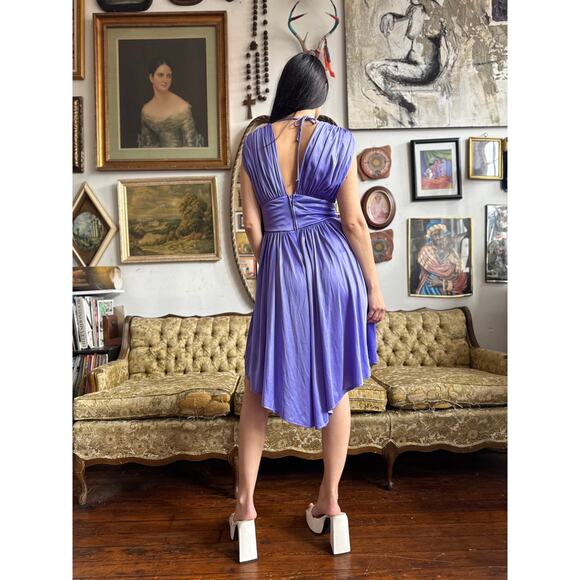 80s Vintage Purple Beaded Draped Dress Size Medium - Picture 4 of 10